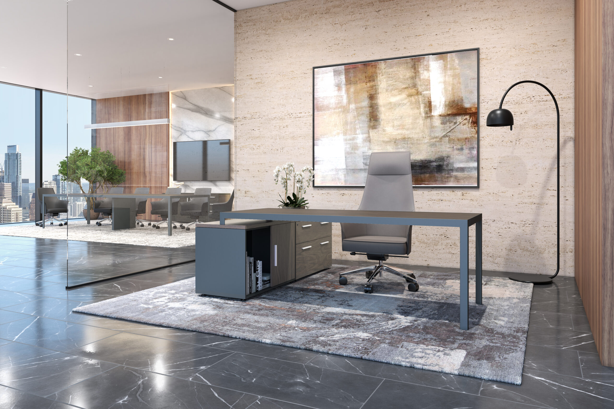 Escritorio Studio ejecutivo con credenza lateral. - Image 2