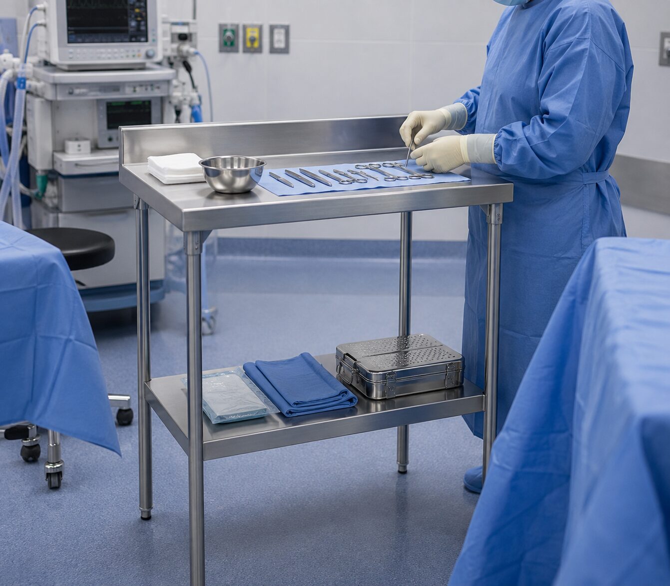 MESA MEDICA CON RESPALDO Y ENTREPAÑO - Imagen 3